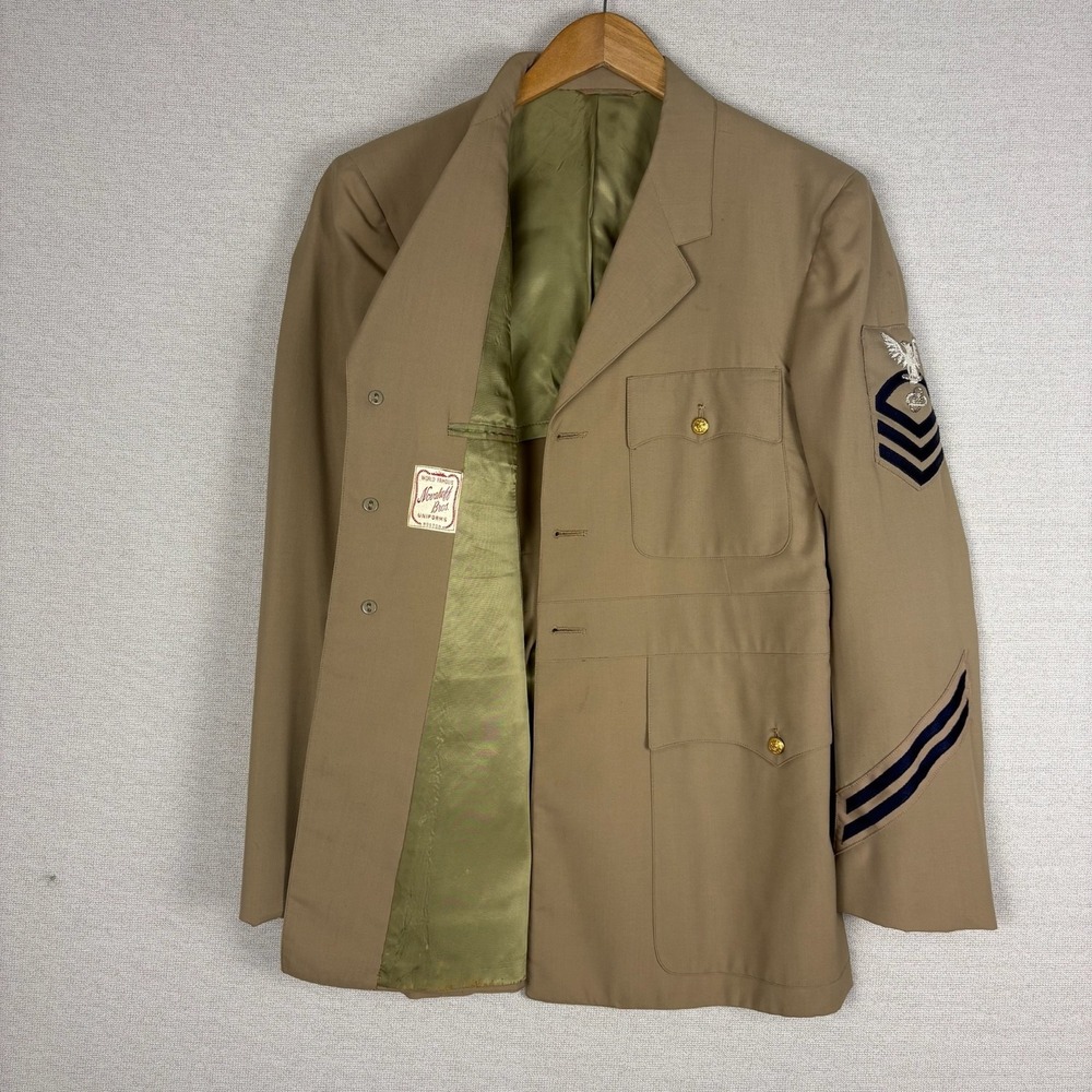 Vtg 40s US Navy Khaki Dress Uniform Blazer Jacket Mens S/M Union Made in USA CPO